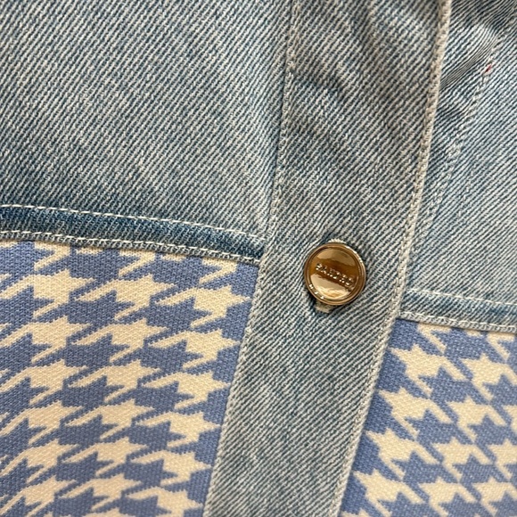 ⭐️SANDRO Houndstooth denim-paneled stretch-knit shirt jacket—GORGEOUS!! Size 2 - Picture 7 of 13